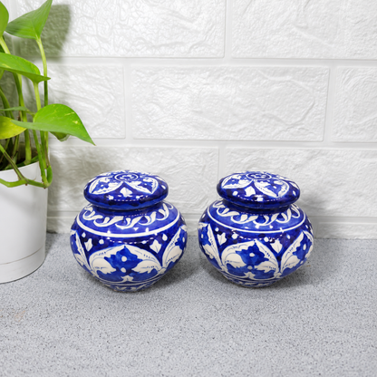 Hand-Painted  Blue & White Ceramic Storage Pot (Set of 2)