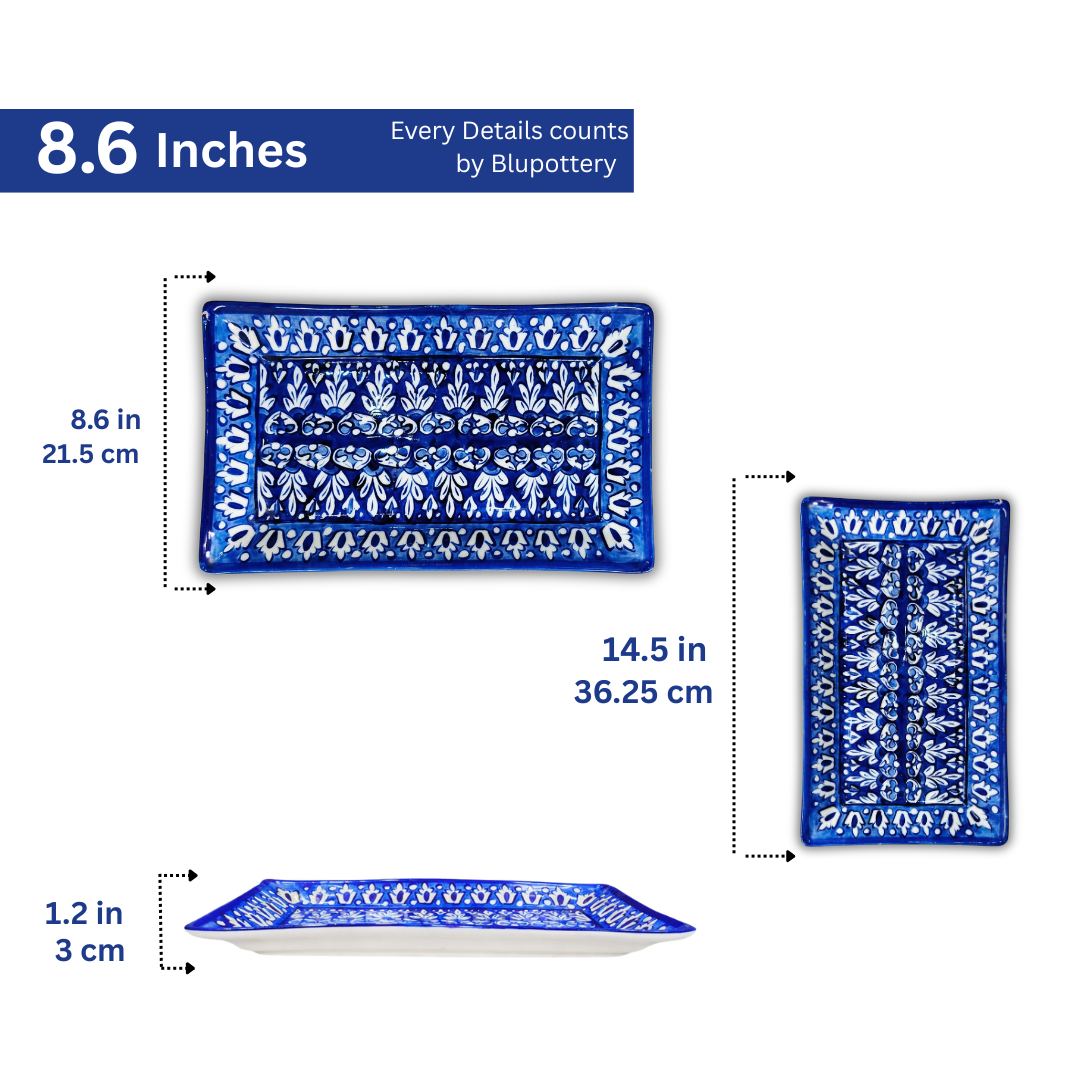 Hand-Painted Classic Blue Rectangular Serving Tray