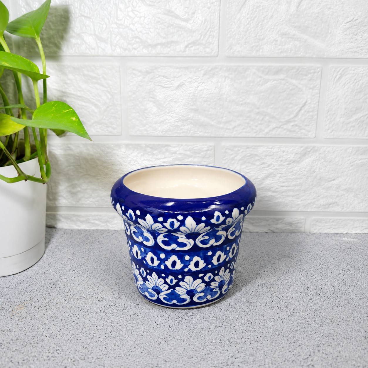 Handmade Blue Pottery Planter Pot – Decorative Ceramic Indoor Plant Pot
