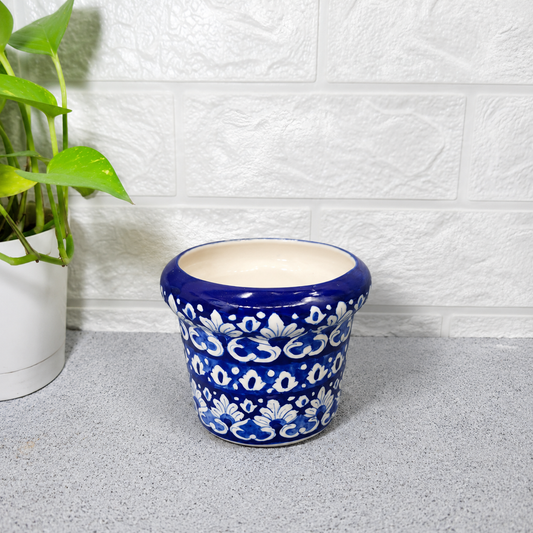 Handmade Blue Pottery Planter Pot – Decorative Ceramic Indoor Plant Pot