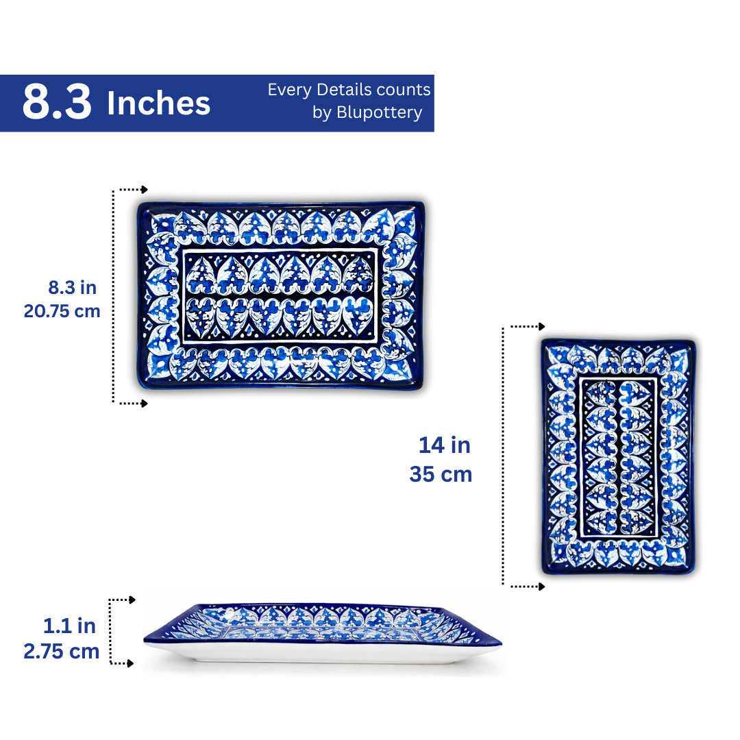 Hand-Painted Classic Blue Rectangular Serving Tray