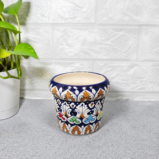 Handmade Multicolor Blue Pottery Planter Pot – Decorative Ceramic Indoor Plant Holder