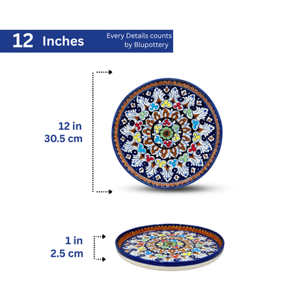 Hand-Painted Floral Mandala Blue Big Platter
