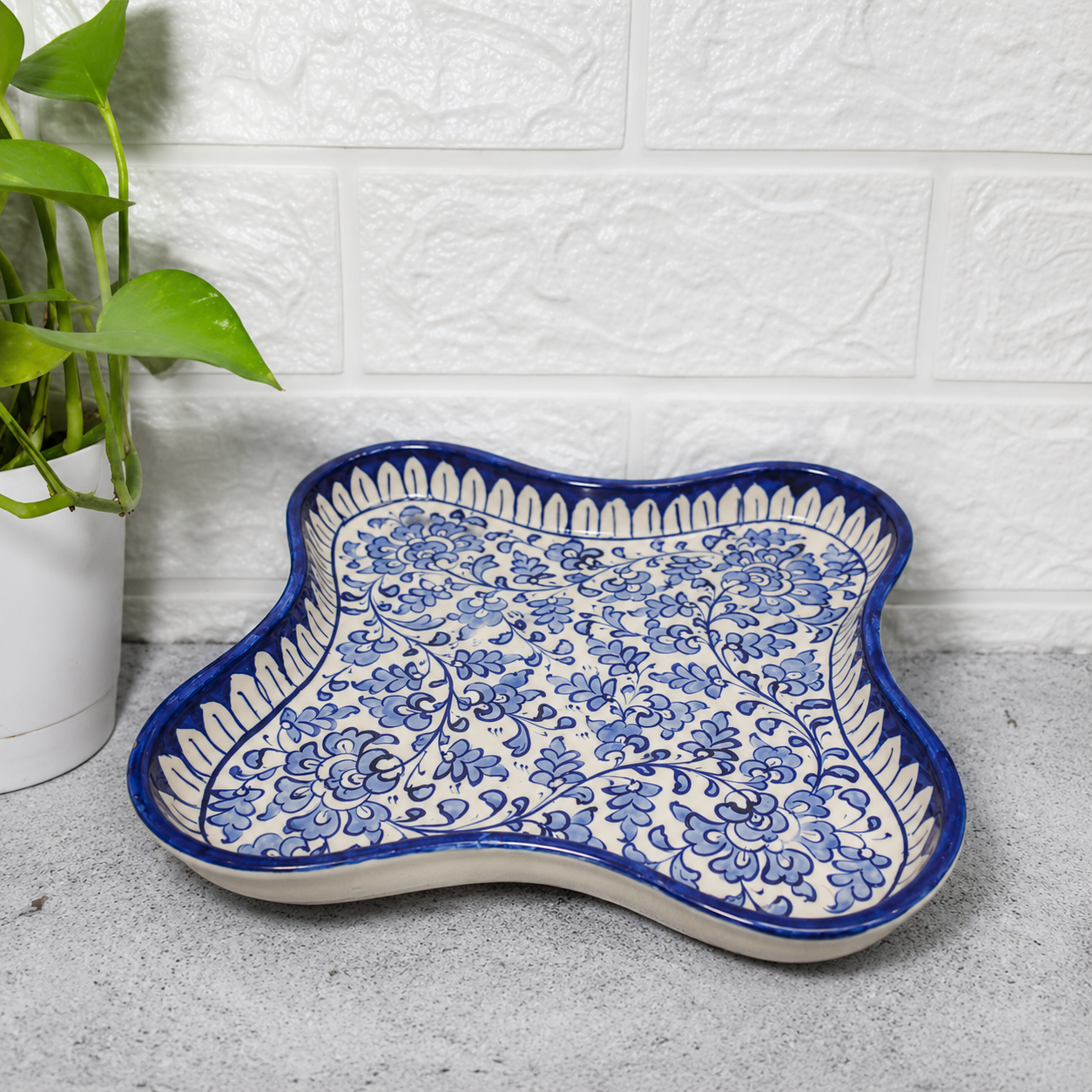 Hand-Painted Curved Square Tray