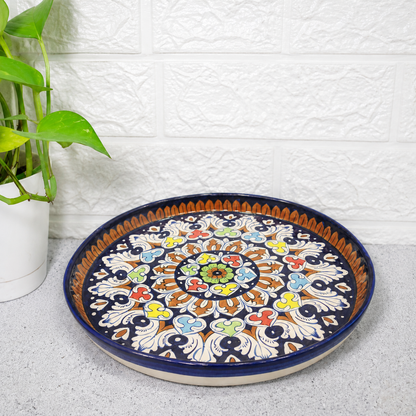 Hand-Painted Floral Mandala Blue Big Platter