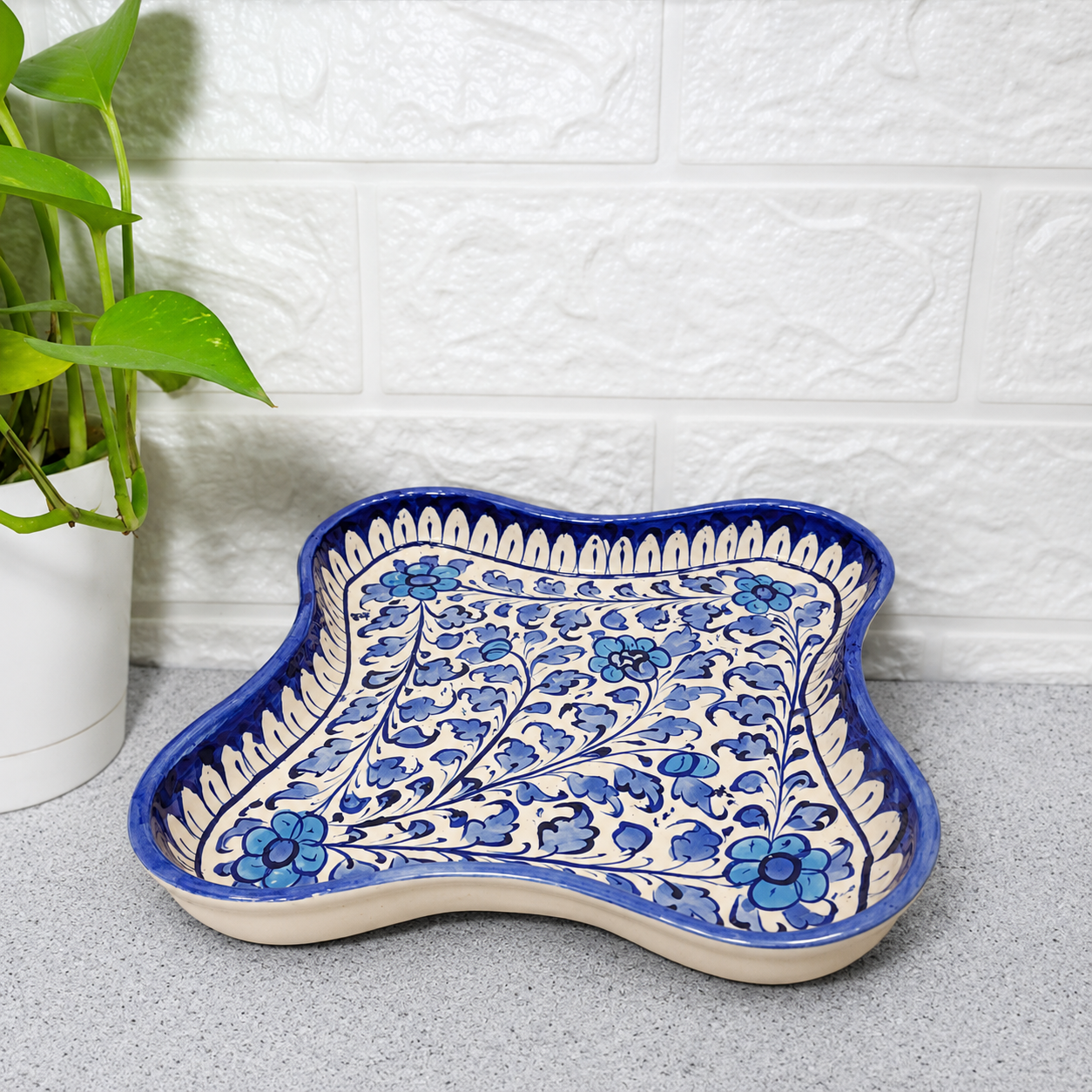 Hand-Painted Curved Square Ceramic Tray