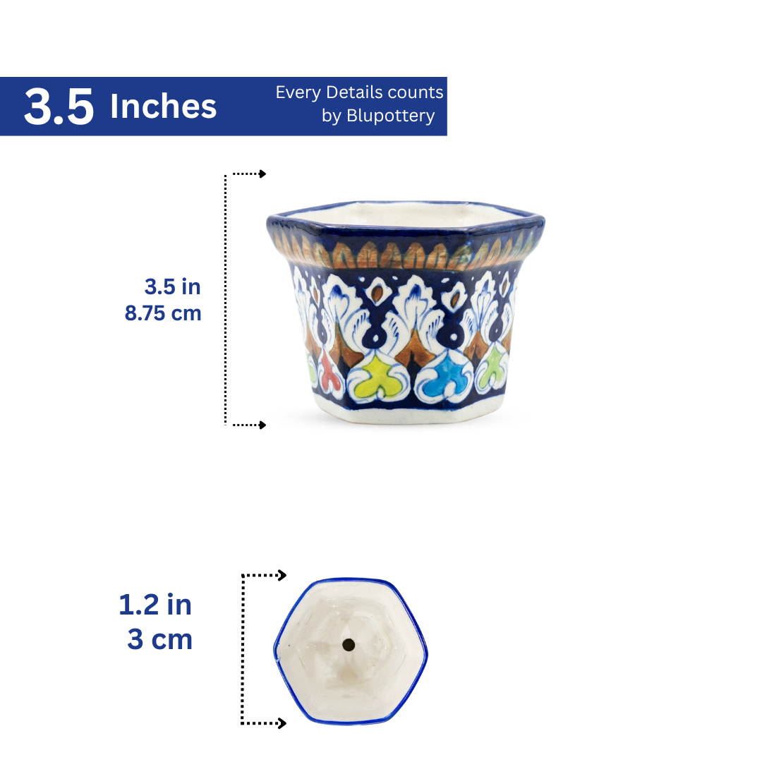 Hand-Painted Vibrant Motif Hexagonal Ceramic Planter
