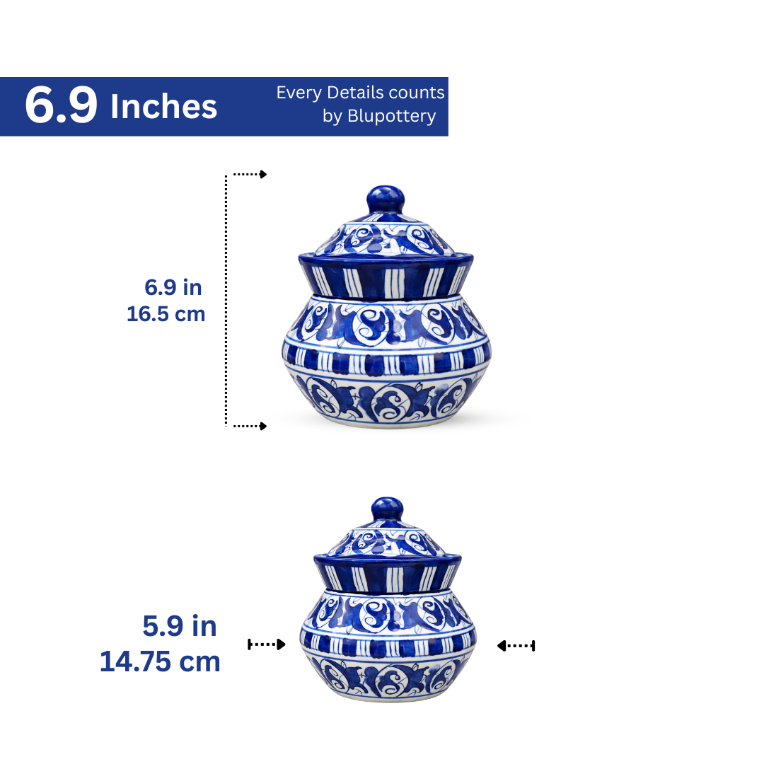 Hand-Painted Mini Blue Pottery Achaar Pot