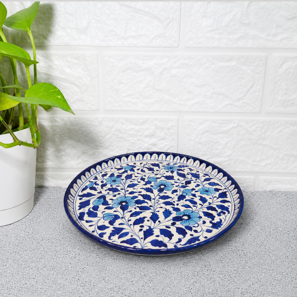 Hand-Painted Classic Blue Floral Big Platter