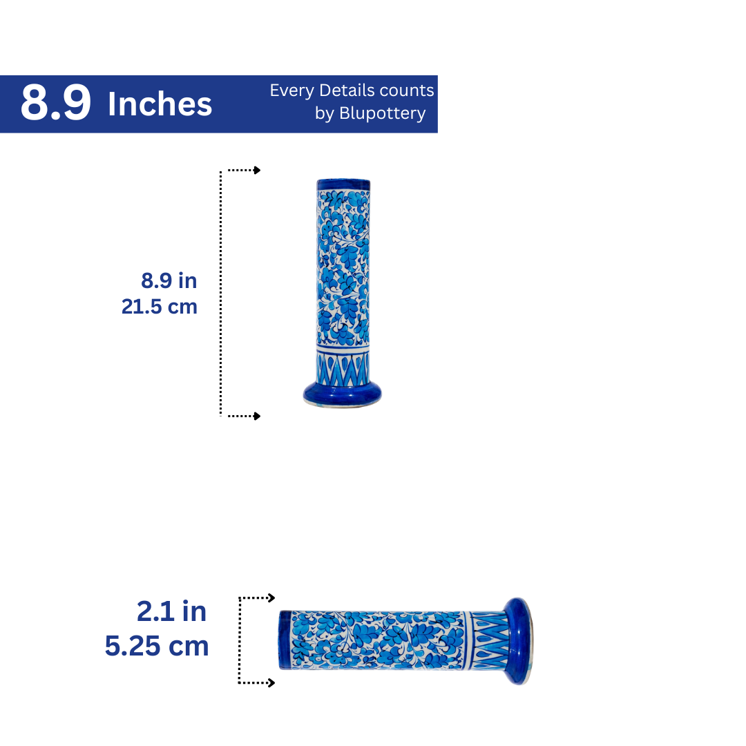 Hand-Painted  Blue Tall Cylindrical Ceramic Vase