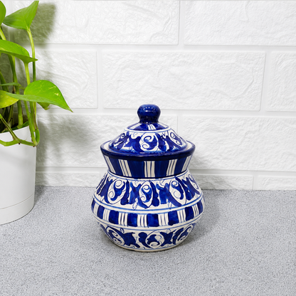 Hand-Painted Mini Blue Pottery Achaar Pot