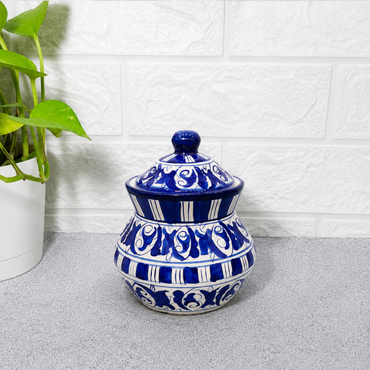 Hand-Painted Mini Blue Pottery Achaar Pot