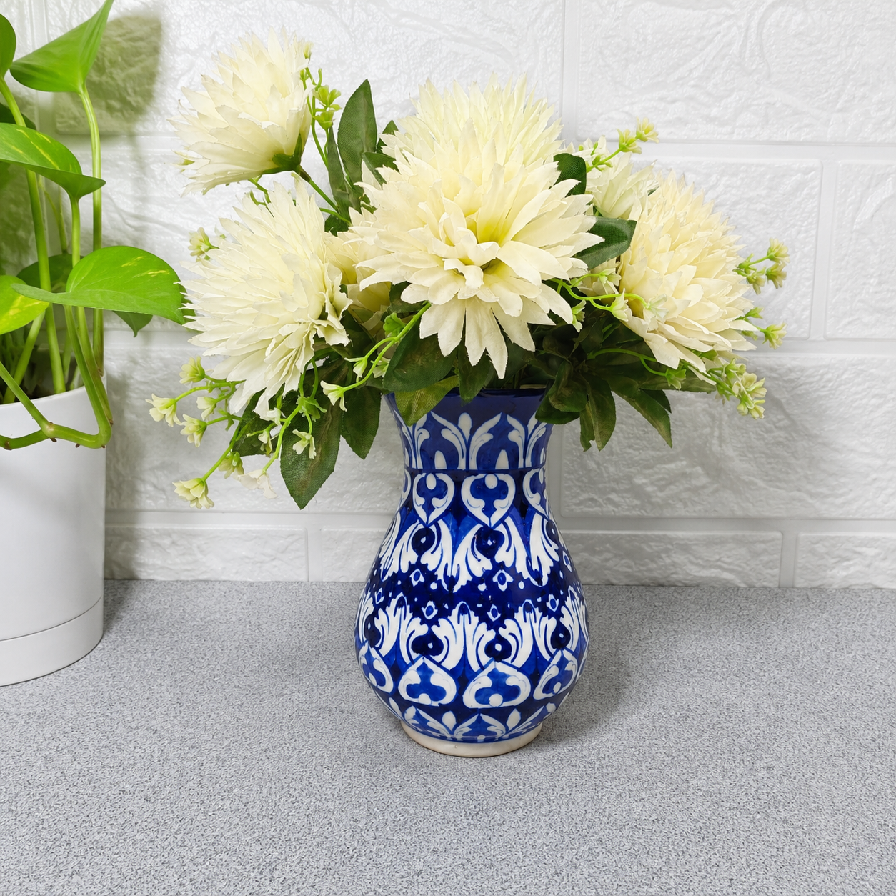 Hand-Painted Royal Blue Flared Ceramic Vase