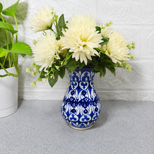 Hand-Painted Royal Blue Flared Ceramic Vase