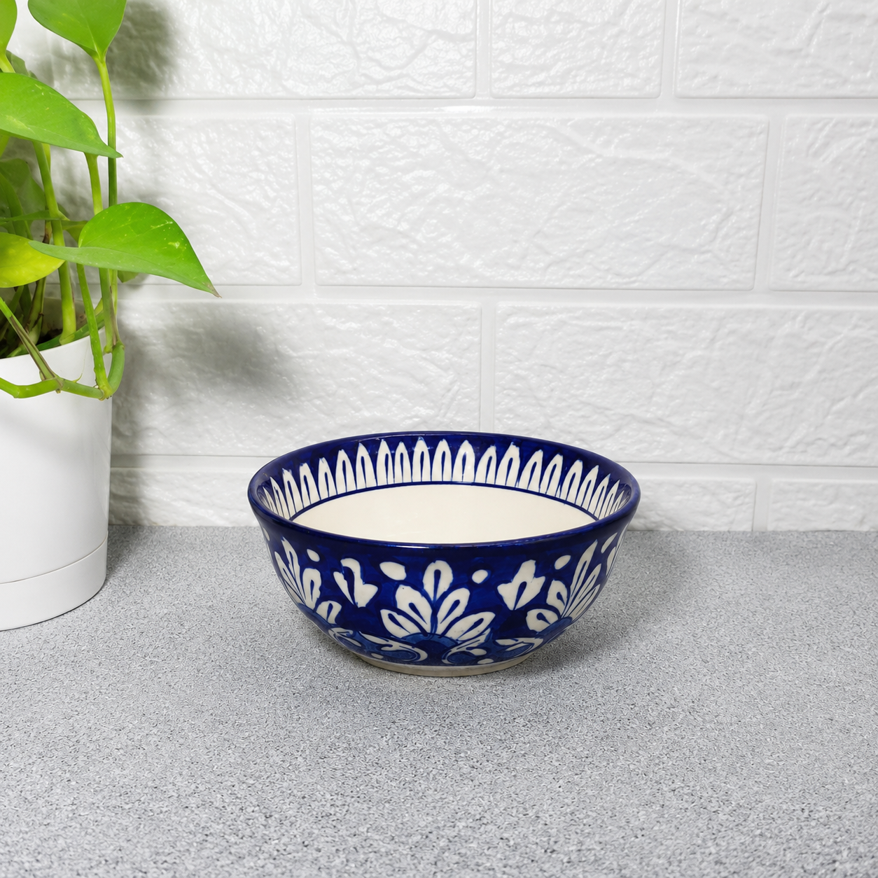 Hand-Painted Classic Blue Floral Ceramic Serving Bowl (Small)