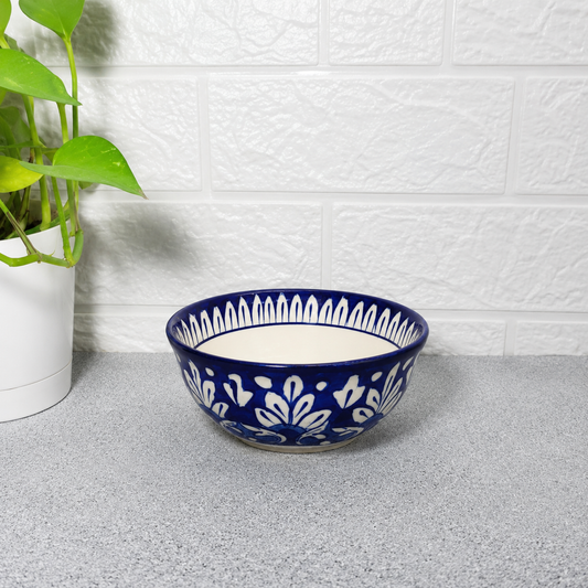 Hand-Painted Classic Blue Floral Ceramic Serving Bowl (Small)