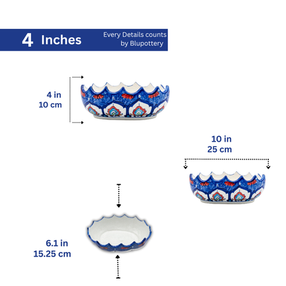 Hand-Painted Scalloped Blue Pottery Bowl