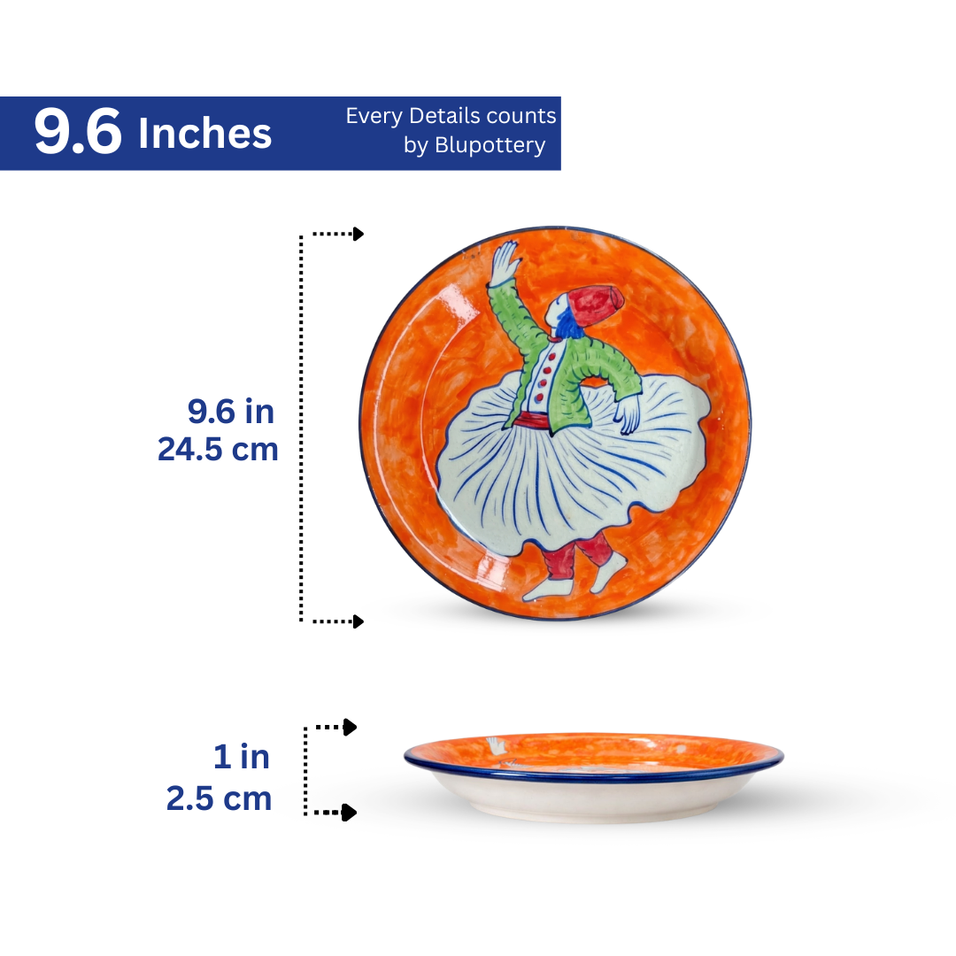 Hand-Painted Orange Sufi Dervish Ceramic Wall Plate