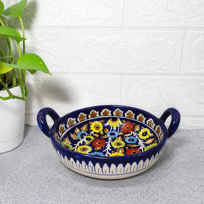 Hand-Painted Multani Floral Ceramic Serving Karahi