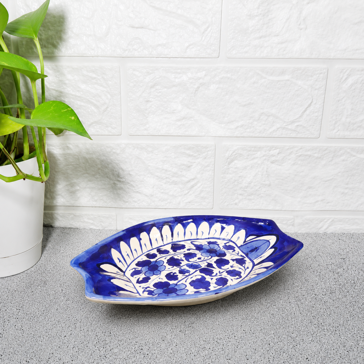 Hand-Painted Blue Oval Platter (small)