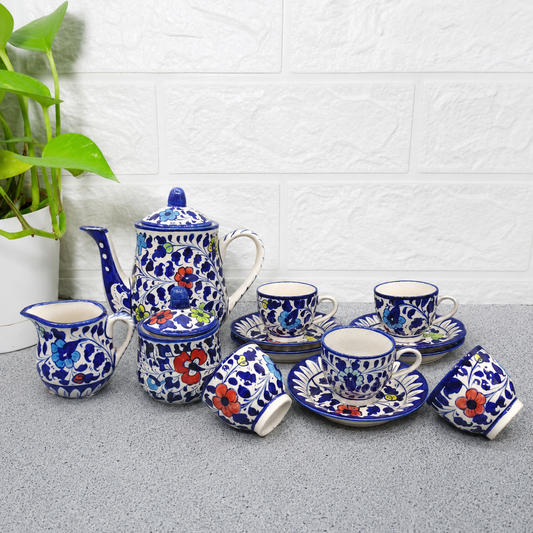 Hand-Painted Vibrant Floral Ceramic Tea Set (5 Person)