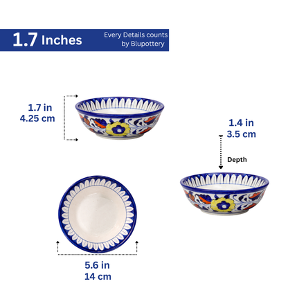 Hand-Painted Blue Floral Ceramic Dessert Bowls (Set of 3)