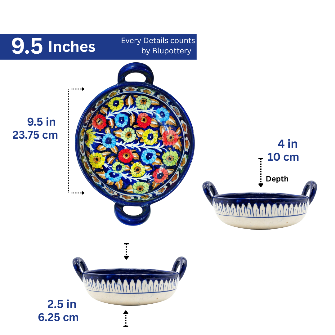 Hand-Painted Multani Floral Ceramic Serving Karahi