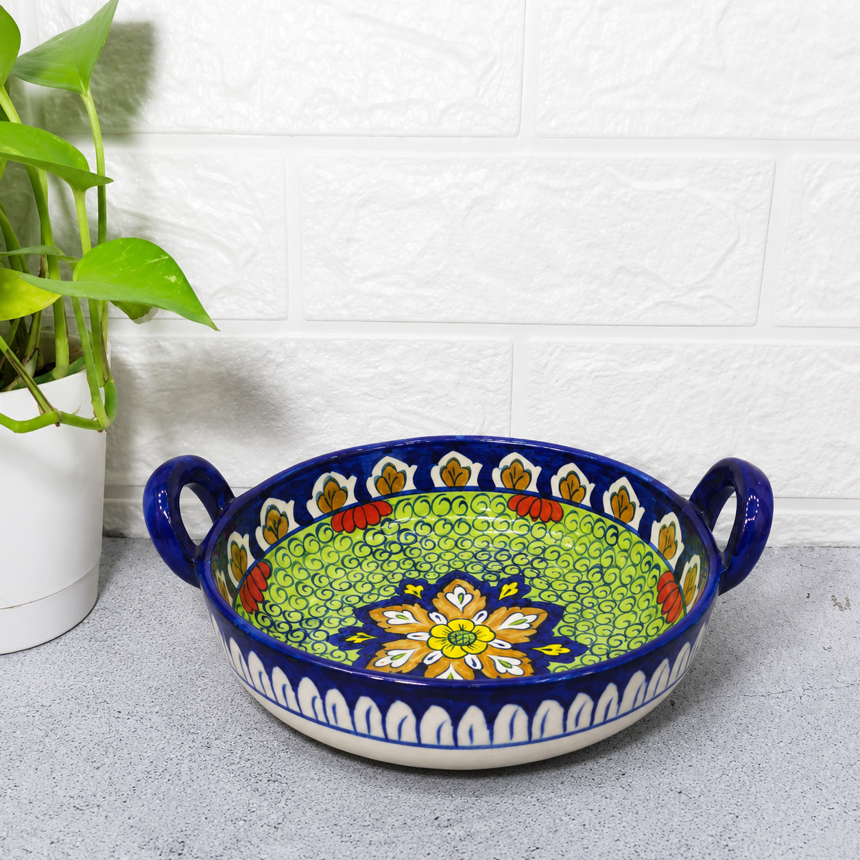 Hand-Painted Vibrant Ceramic Serving Karahi