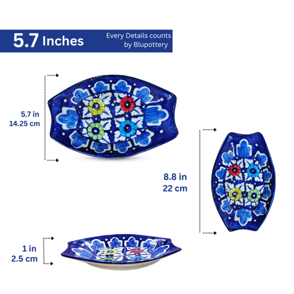 Hand-Painted Vibrant Floral Blue Oval Platter (small)