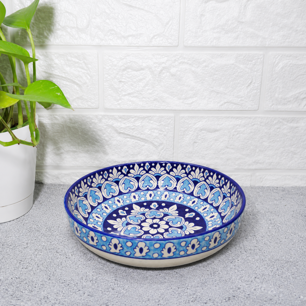 Handmade Blue Pottery Serving Bowl – Decorative Ceramic Fruit & Salad Bowl