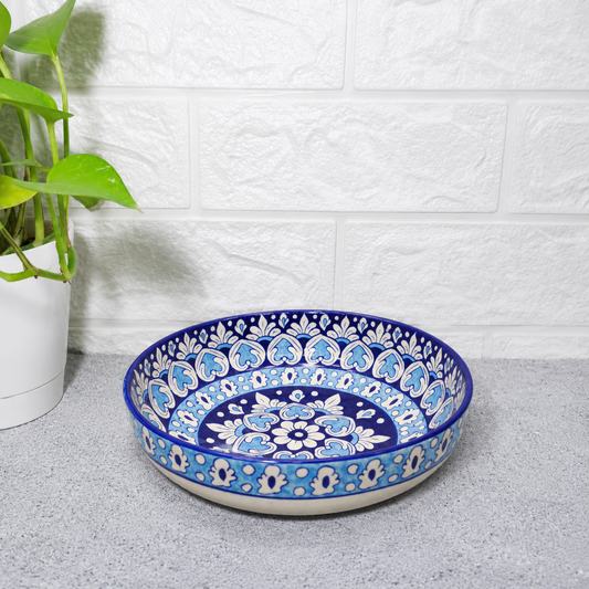 Handmade Blue Pottery Serving Bowl – Decorative Ceramic Fruit & Salad Bowl