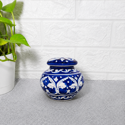 Hand-Painted  Blue & White Ceramic Storage Pot