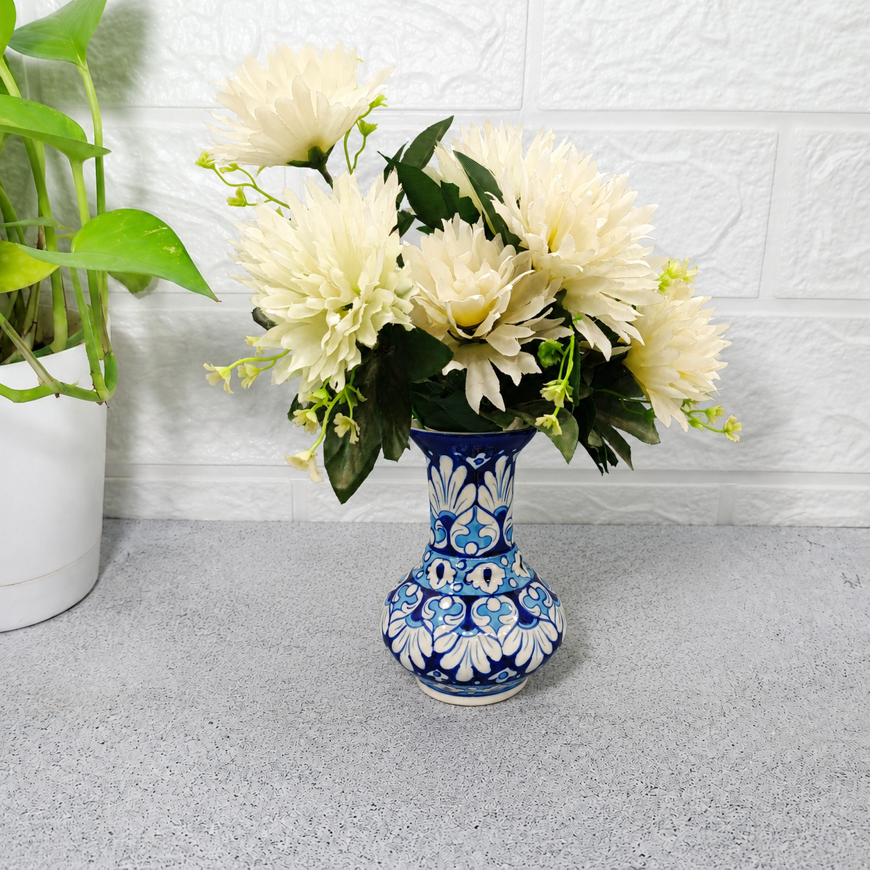Classic Hand-Painted Blue Floral Ceramic Vase