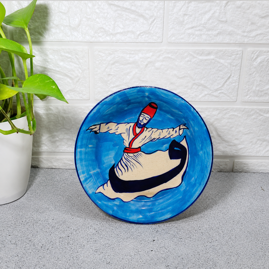 Hand-Painted Blue Whirling Dervish Decorative Plate (Sufi)