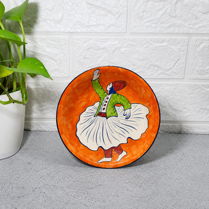 Hand-Painted Orange Sufi Dervish Ceramic Wall Plate