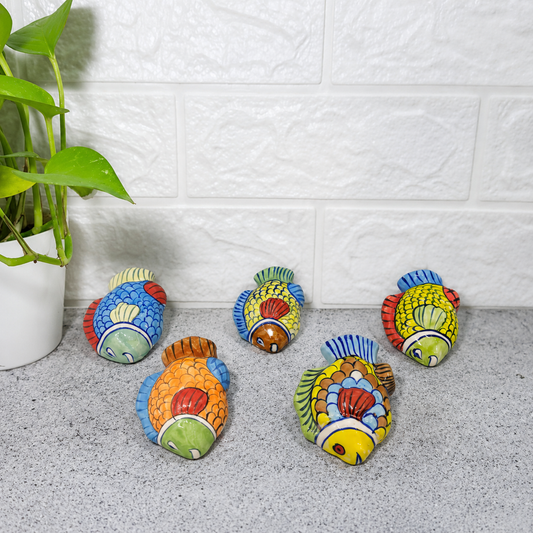 Handmade Blue Pottery Fish Figurine Set – Ceramic Fish Home Decor & Paperweights