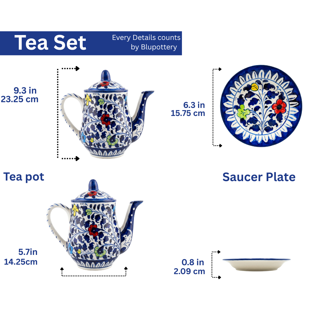 Hand-Painted Vibrant Floral Ceramic Tea Set (5 Person)