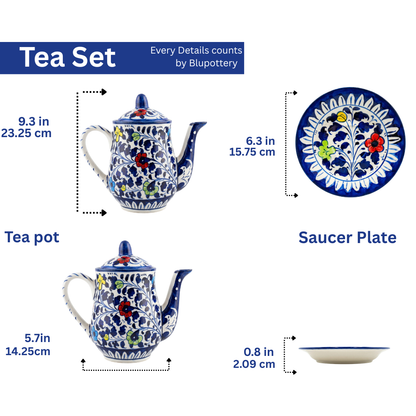 Hand-Painted Vibrant Floral Ceramic Tea Set (5 Person)
