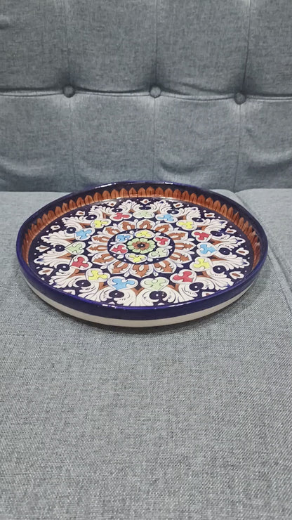 Hand-Painted Floral Mandala Blue Big Platter