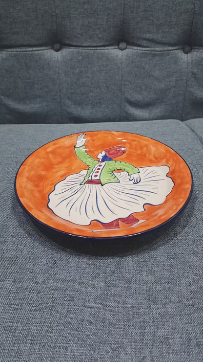Hand-Painted Orange Sufi Dervish Ceramic Wall Plate