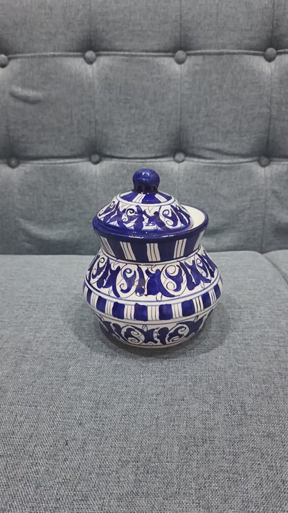Hand-Painted Mini Blue Pottery Achaar Pot