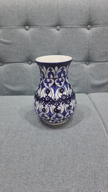 Hand-Painted Royal Blue Flared Ceramic Vase