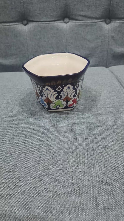 Hand-Painted Vibrant Motif Hexagonal Ceramic Planter