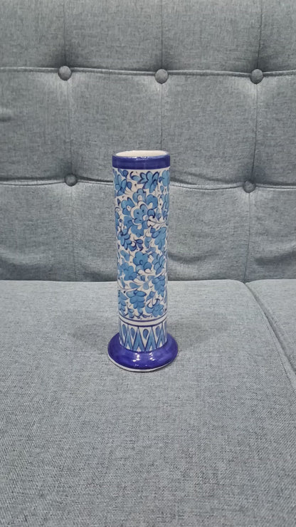 Hand-Painted  Blue Tall Cylindrical Ceramic Vase