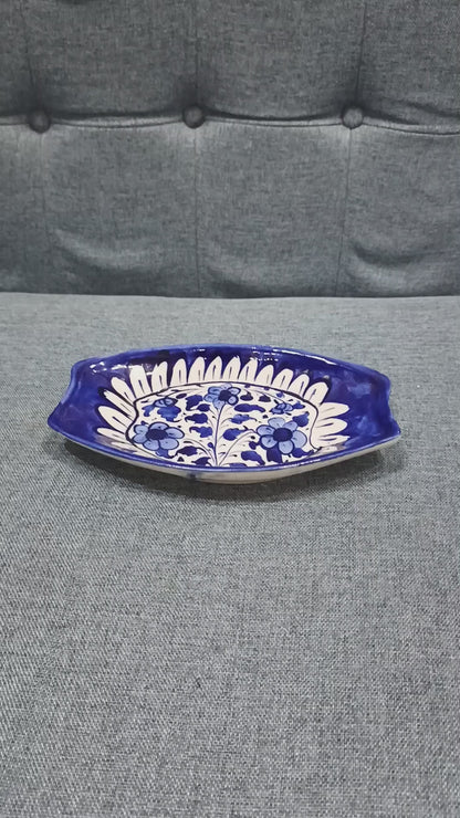 Hand-Painted Classic Blue Oval Serving Platter (Set of 2)