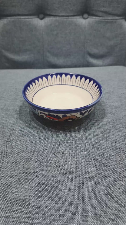 Hand-Painted Blue Floral Ceramic Dessert Bowls (Set of 3)