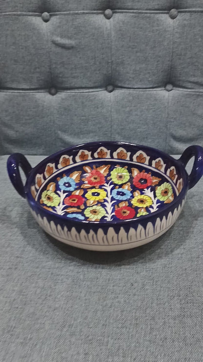 Hand-Painted Multani Floral Ceramic Serving Karahi