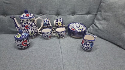 Hand-Painted Vibrant Floral Ceramic Tea Set (5 Person)