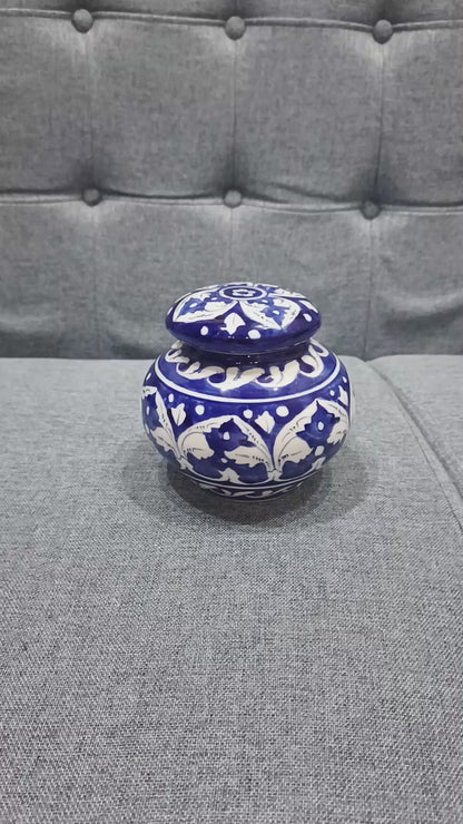 Hand-Painted  Blue & White Ceramic Storage Pot (Set of 2)