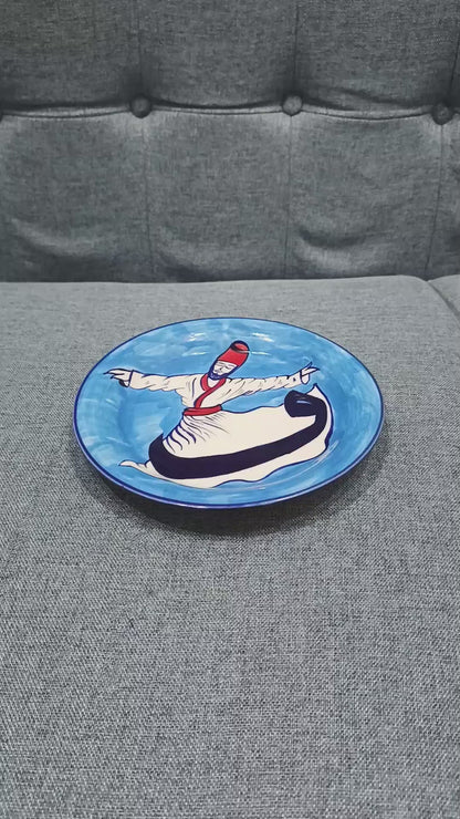 Hand-Painted Blue Whirling Dervish Decorative Plate (Sufi)